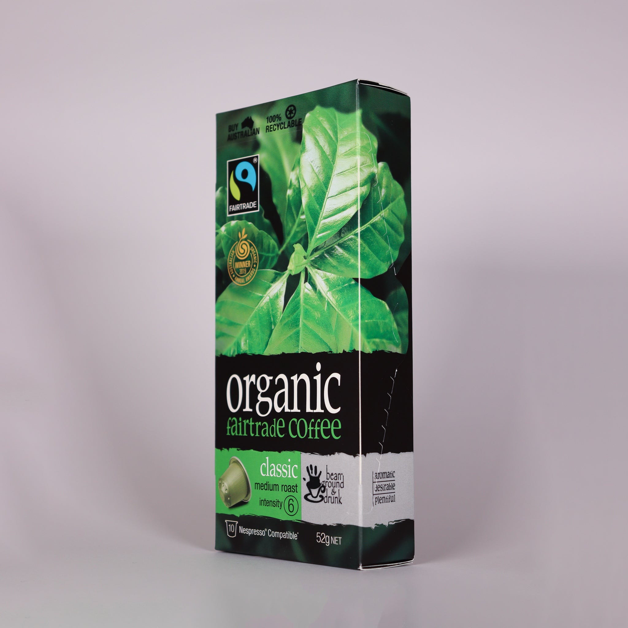 bean ground & drunk Organic Classic Fairtrade Coffee Aluminium Capsules 10pk
